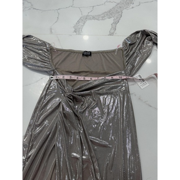 Edge by KS Dress Womens Small Mud Taupe‎ Metallic Cross Halter Maxi Gown D11791A - Picture 6 of 11